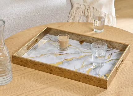 Bandeja rectangular "Elya" de 43x30x4 cm con efecto mármol gris - 215233A