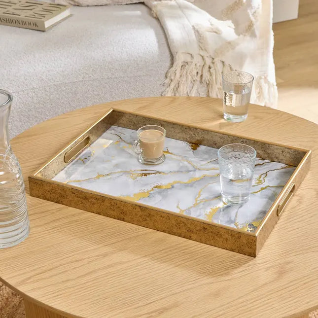 Bandeja rectangular "Elya" de 43x30x4 cm con efecto mármol gris - 215233A
