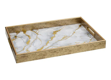 Bandeja rectangular "Elya" de 43x30x4 cm con efecto mármol gris - 215233A