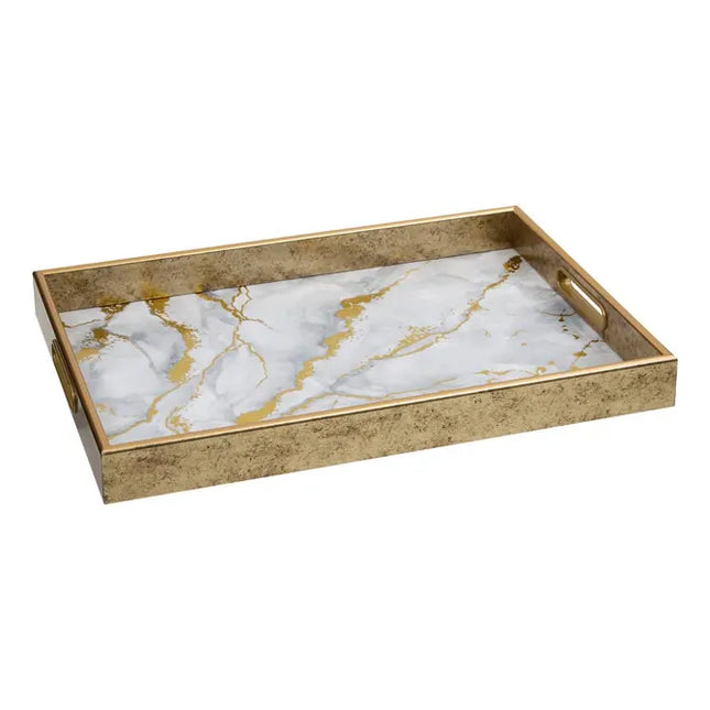 Bandeja rectangular "Elya" de 43x30x4 cm con efecto mármol gris - 215233A