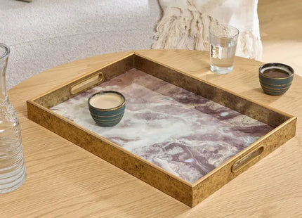 Bandeja rectangular "Elya" 43x30x4 cm, efecto mármol marrón - 215233B