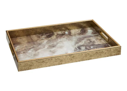 Bandeja rectangular "Elya" 43x30x4 cm, efecto mármol marrón - 215233B