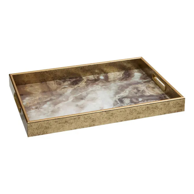 Bandeja rectangular "Elya" 43x30x4 cm, efecto mármol marrón - 215233B