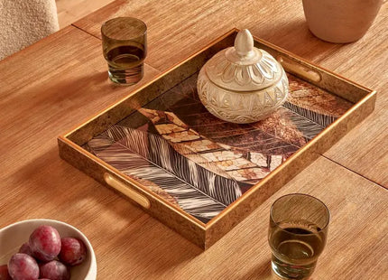 Bandeja rectangular "Elya" 43x30x4 cm, hojas marrones - 215233D