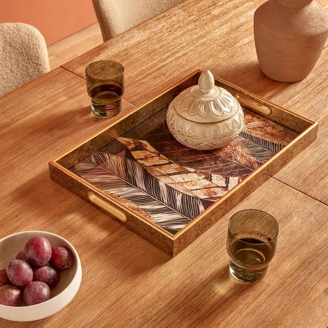 Bandeja rectangular "Elya" 43x30x4 cm, hojas marrones - 215233D
