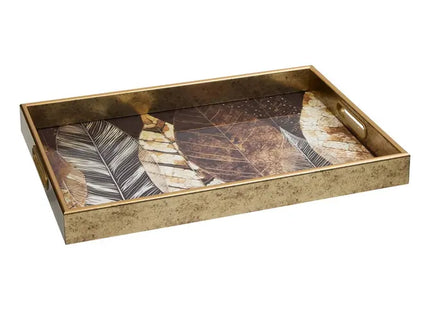 Bandeja rectangular "Elya" 43x30x4 cm, hojas marrones - 215233D