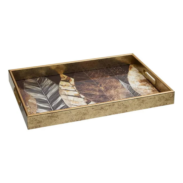 Bandeja rectangular "Elya" 43x30x4 cm, hojas marrones - 215233D