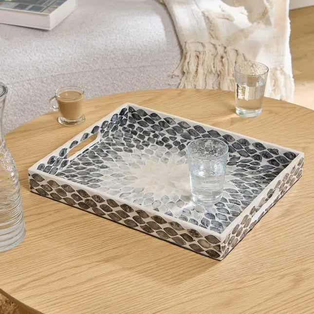 Bandeja rectangular "Sheila" de 36,50 x 28,50cm, gris perlado - 215234