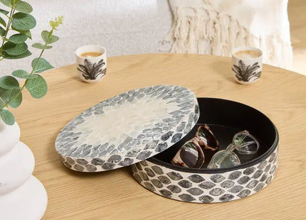 Caja decorativa "Sheila" 25,5 cm de diámetro, gris nacarado -  215241