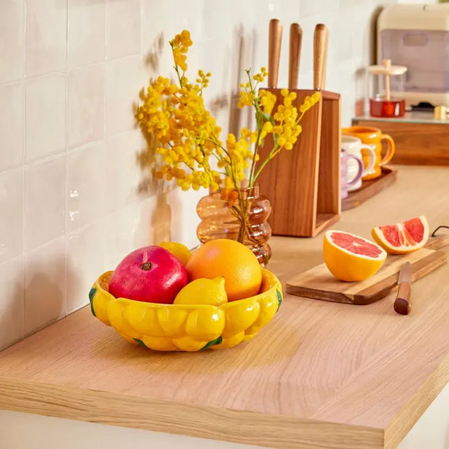 Vaso de frutas, 25 cm de diámetro, amarillo - 215258