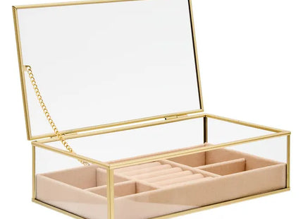 Joyero rectangular "Jude" 14x24cm, transparente y dorado - 215284