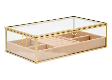 Joyero rectangular "Jude" 14x24cm, transparente y dorado - 215284