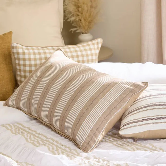 Almohada "Groove" de 58x38 cm, lino beige a rayas - 215330B