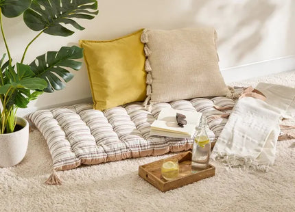 Almohada "Groove" de suelo de 120x60cm, lino beige a rayas - 215332B