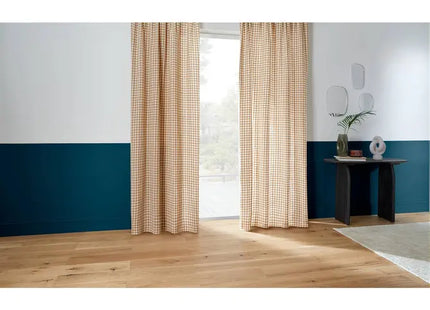 Cortina acanalada de lino beige con estampado de cuadros "Vichy" 260x140cm - 215333G