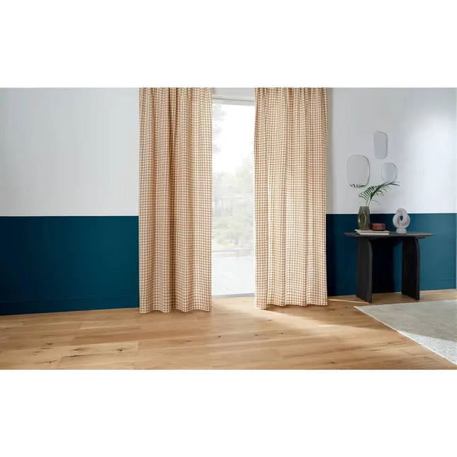 Cortina acanalada de lino beige con estampado de cuadros "Vichy" 260x140cm - 215333G