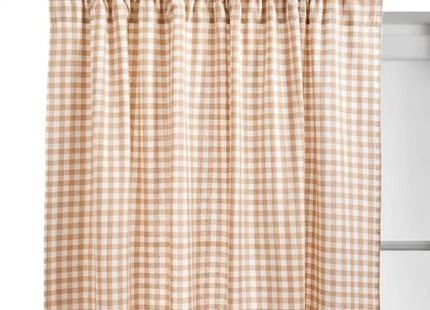 Cortina acanalada de lino beige con estampado de cuadros "Vichy" 260x140cm - 215333G