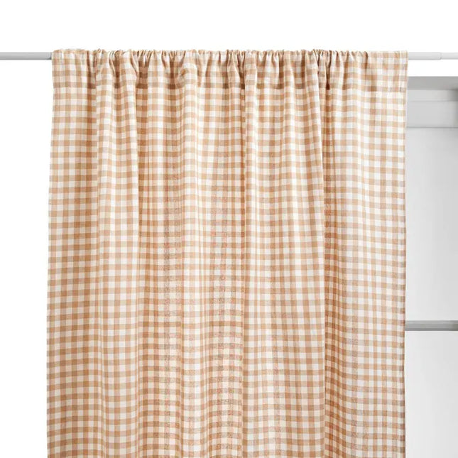 Cortina acanalada de lino beige con estampado de cuadros "Vichy" 260x140cm - 215333G