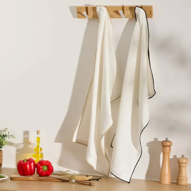 Juego de 2 paños de cocina con textura de gofre, 70x45 cm, algodón blanco - 215373C