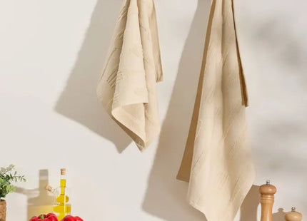 Juego de 2 paños de cocina con textura de gofre, 70x45 cm, algodón blanco - 215374A