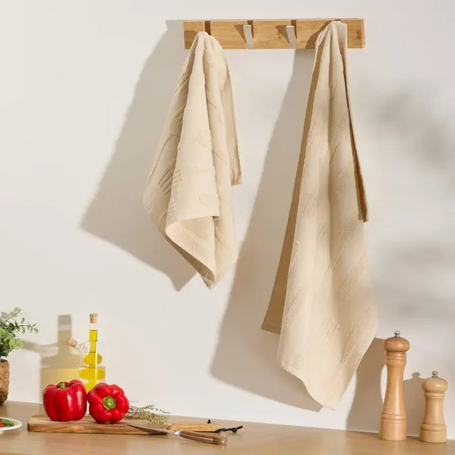 Juego de 2 paños de cocina con textura de gofre, 70x45 cm, algodón blanco - 215374A