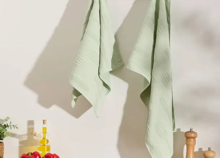 Juego de 2 paños de cocina con textura de gofre, 70x45 cm, algodón verde celadón - 215374B