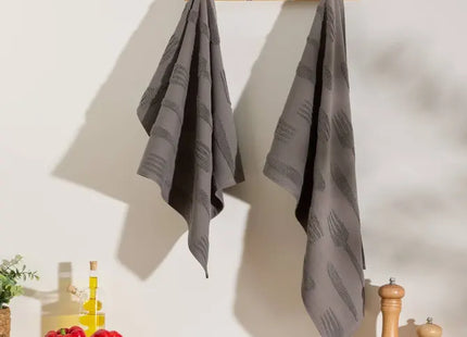 Juego de 2 paños de cocina con textura de gofre, 70x45 cm, algodón gris - 215374C