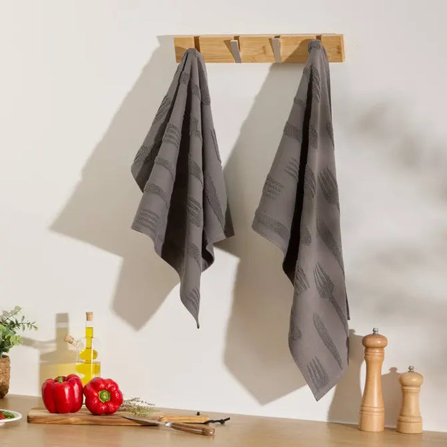 Juego de 2 paños de cocina con textura de gofre, 70x45 cm, algodón gris - 215374C