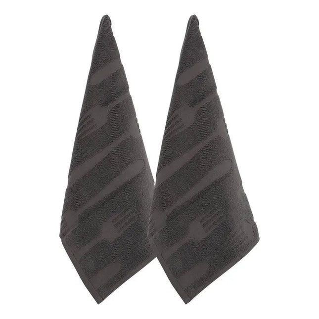 Juego de 2 paños de cocina con textura de gofre, 70x45 cm, algodón gris - 215374C