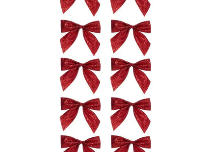 Juego de 10 mini lazos rojos brillantes para árbol de Navidad 8cm - 215672