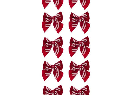 Juego de 10 mini lazos rojos a rayas brillantes para árbol de Navidad 8cm - 215673