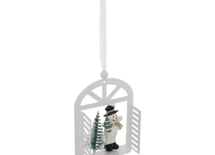 Adorno navideño para ventana con Papá Noel, muñeco de nieve y árbol de metal, 14 cm - 215756