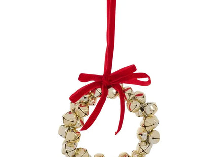 Adorno para árbol de Navidad con corona y campanillas en metal dorado, 10 cm de diámetro - 215758