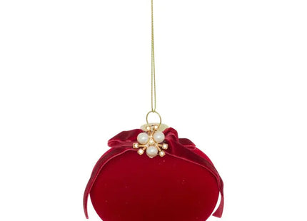 Adorno navideño para árbol de Navidad de terciopelo forma de nudo rojo 8 cm - 215764
