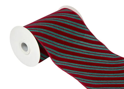 Guirnalda navideña de cinta a rayas rojas y verdes, 12 cm x 5 m - 215838
