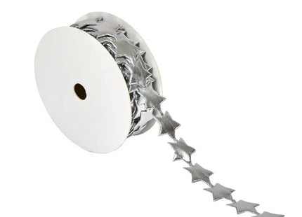 Guirnalda navideña de cinta con estampado de estrellas doradas y plateadas, 12 mm x 5 m - 215840