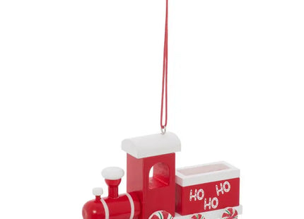 Adorno navideño de madera roja con forma de tren Ho Ho Ho, 12 cm - 216058