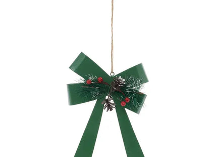 Adorno navideño de metal verde con forma de árbol, lazo y rama, 17 cm - 216117
