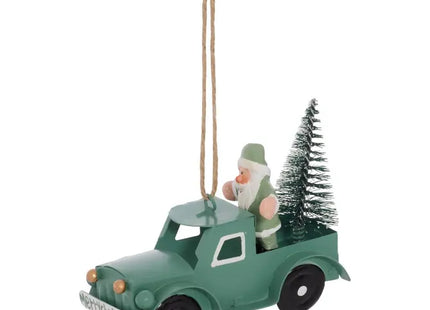 Adorno navideño de metal verde con forma de coche de Papá Noel, 10 cm - 216161
