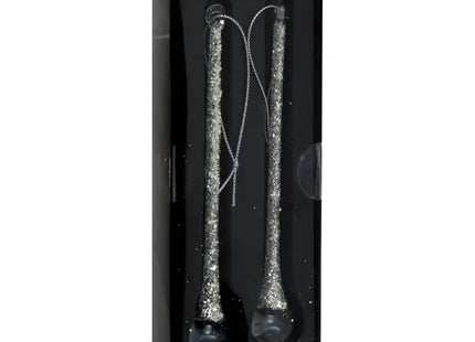 Juego de 2 adornos navideños de cristal plateado en forma de lágrima para árbol de Navidad, 15 cm - 216185
