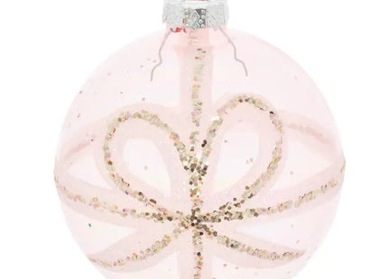 Bola de Navidad de cristal transparente con motivo de lazo, 8cm de diámetro - 216247