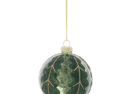 Bola de Navidad de cristal esmerilado con motivo de hoja, 8cm de diámetro - 216277