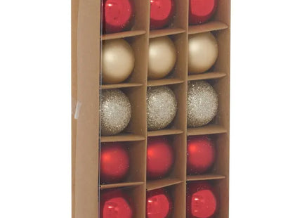 Juego de 15 adornos navideños de cristal rojo y dorado, 3cm de diámetro - 216299