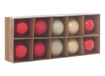 Juego de 10 adornos navideños de cristal rojo y dorado, 6 cm de diámetro - 216305