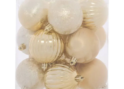 Juego de 15 adornos navideños de plástico color champán esmerilado, 6cm - 216331