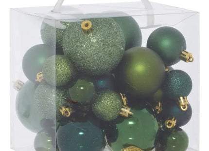 Juego de 35 pequeñas bolas navideñas de plástico color verde oliva -216347