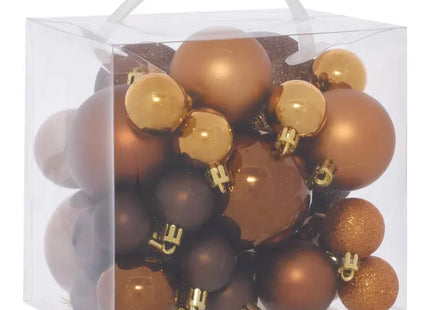 Juego de 35 pequeñas bolas navideñas de plástico color bronce - 216348