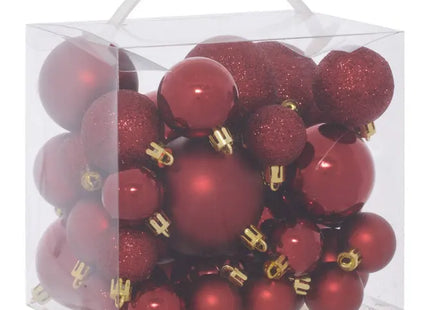 Juego de 35 pequeñas bolas navideñas de plástico color granate - 216350