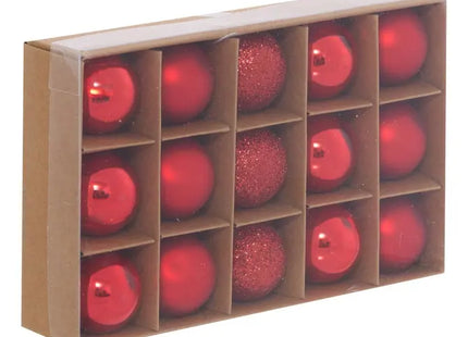 Juego de 15 adornos navideños de cristal rojo, de 3cm de diámetro - 216360