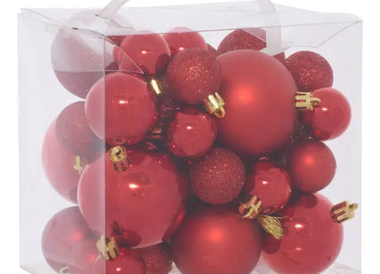 Juego de 35 pequeñas bolas navideñas de plástico color rojo - 216361